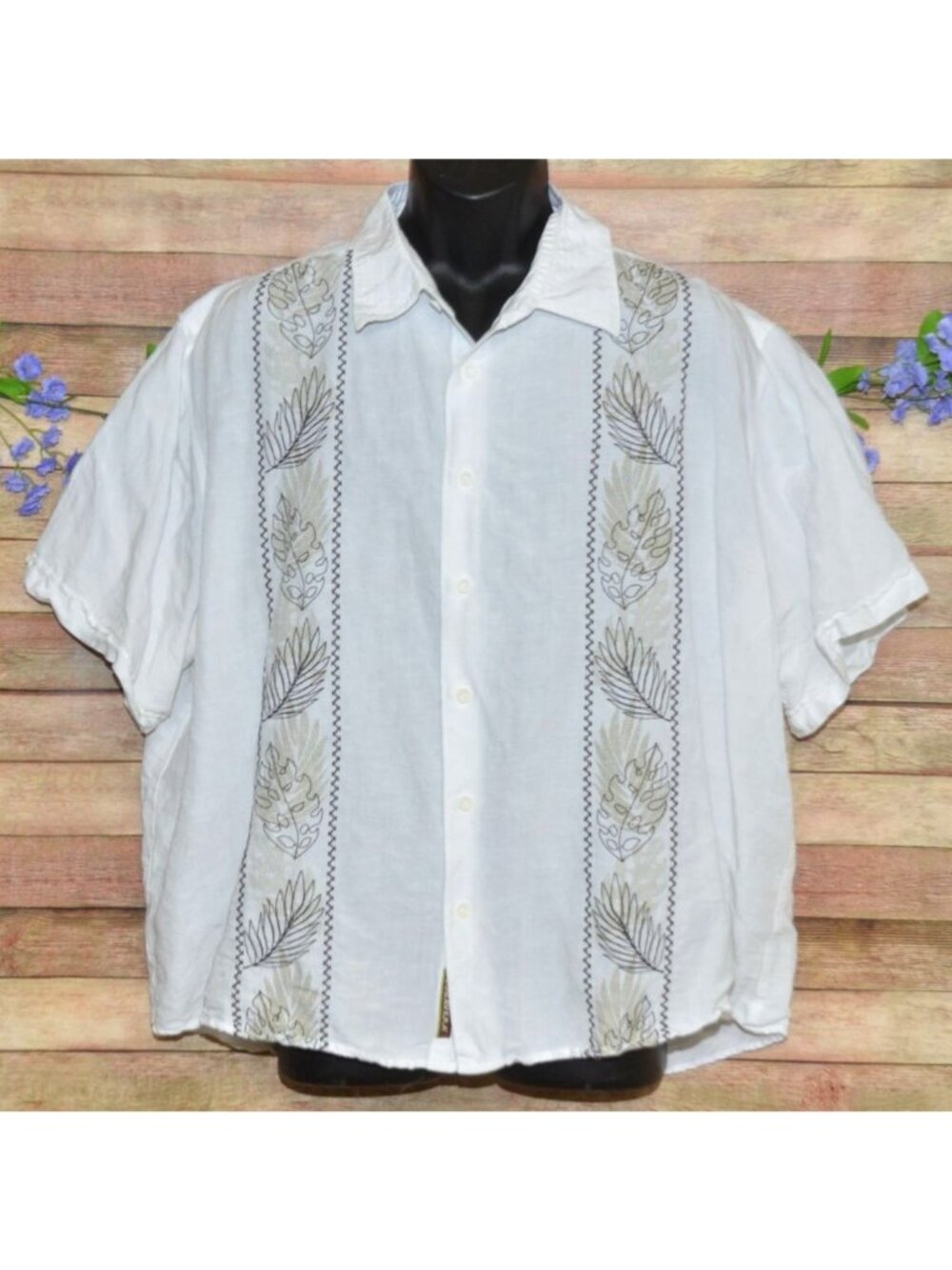 Cubavera Cubavera Tropical Embroidered Button Up Guayabera Shirt Linen Size 2XL